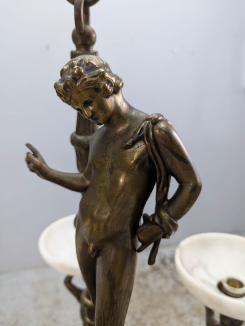 photo for sale Monumental Chandelier In Patinated Bronze And Alabaster – Mythological Decor