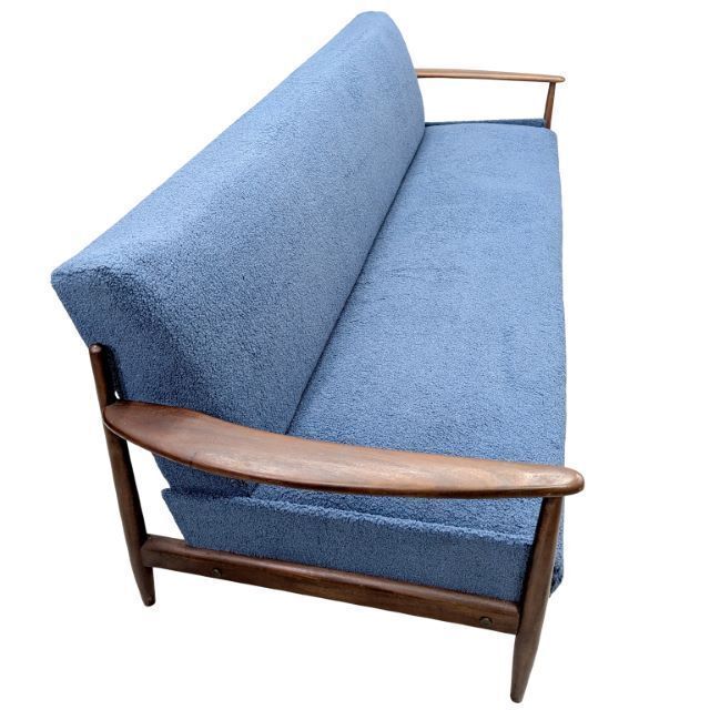 Vintage Scandinavian Bentwood Sofa Bed In Blue Bouclé Fabric   1960s photo for sale
