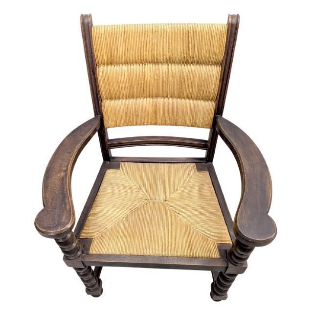 Series Of 4 Armchairs In Turned Wood And Straw By Charles Dudouyt photo Furniture