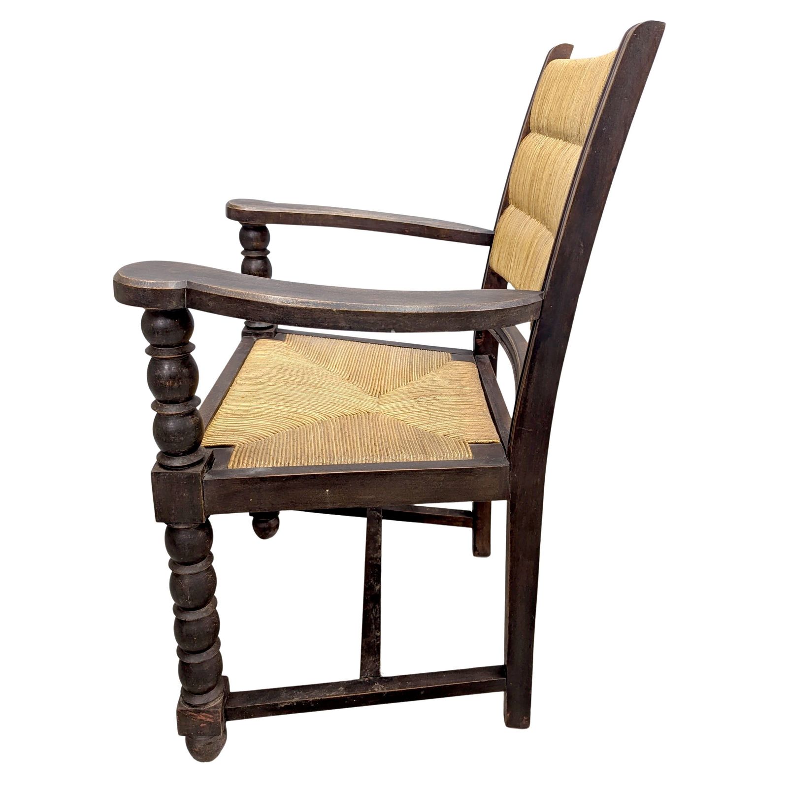 Series Of 4 Armchairs In Turned Wood And Straw By Charles Dudouyt photo vinterior