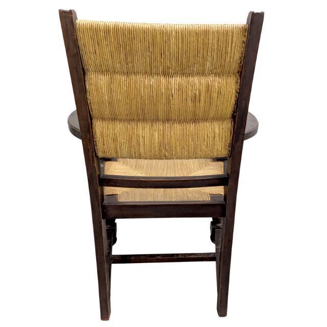 Series Of 4 Armchairs In Turned Wood And Straw By Charles Dudouyt photo buy