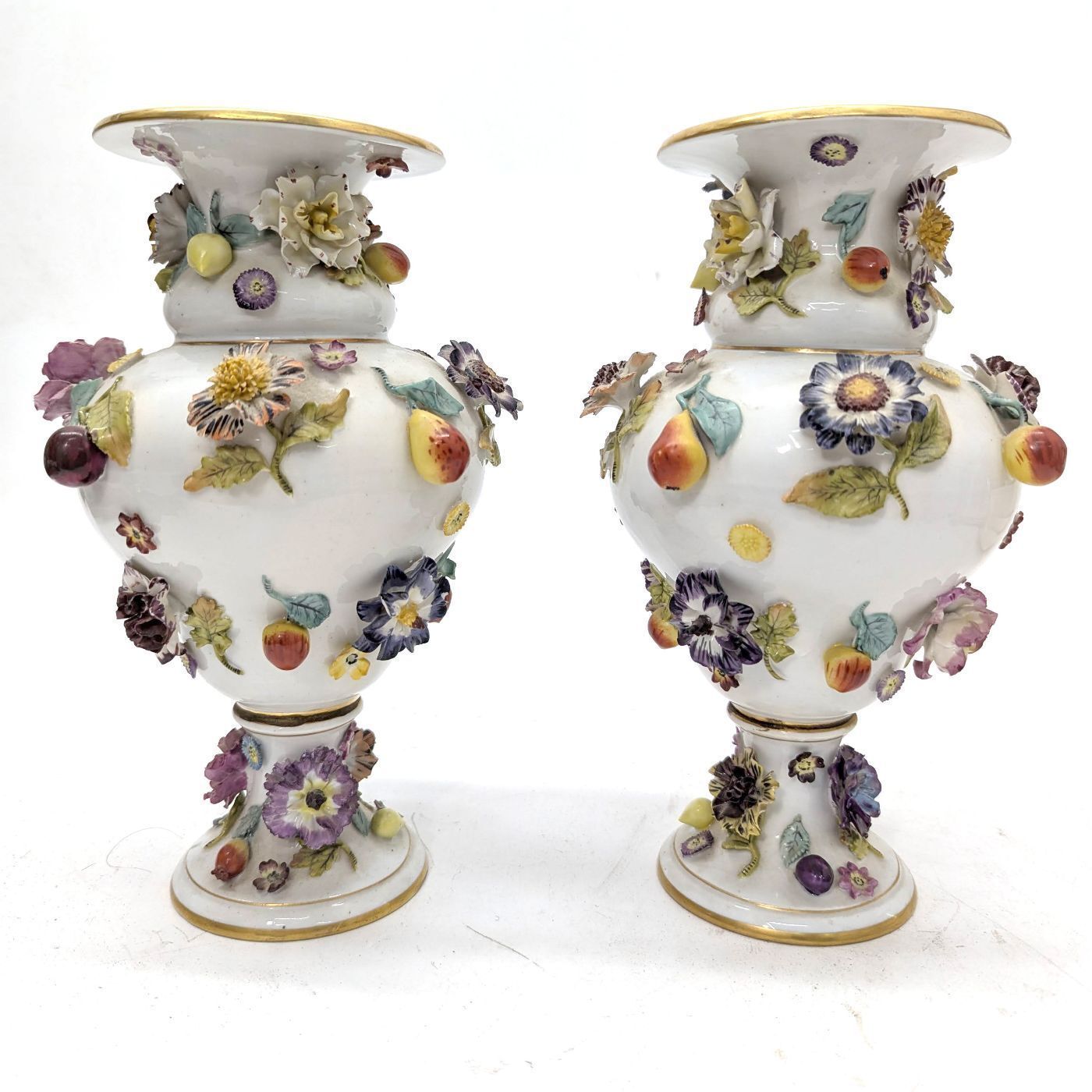 19th Century Saxon Porcelain Flower And Fruit Vases (Pair) photo for sale