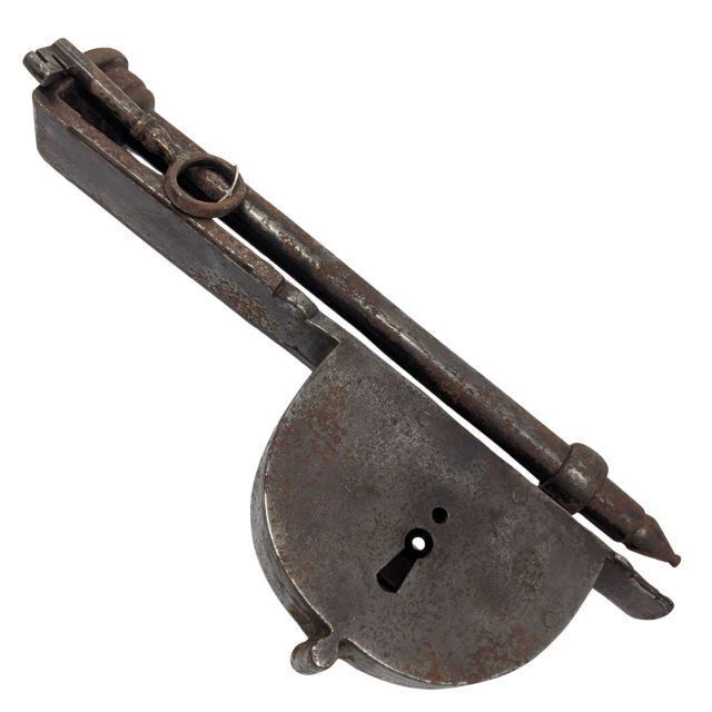Antique Wrought Iron Padlock Lock From The 18th Century With Its Key