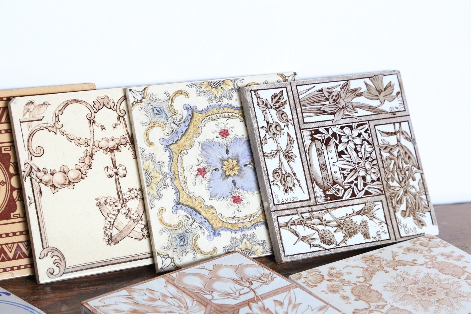 Victorian Tiles Lot Of 8 – Antique Minton Fireplace Tiles photo for sale