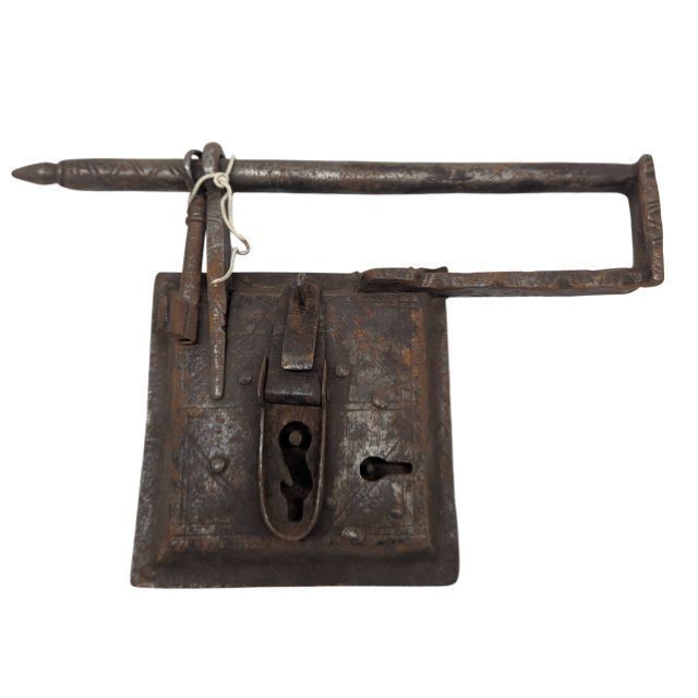 Antique Wrought Iron Padlock Lock From The 18th Century