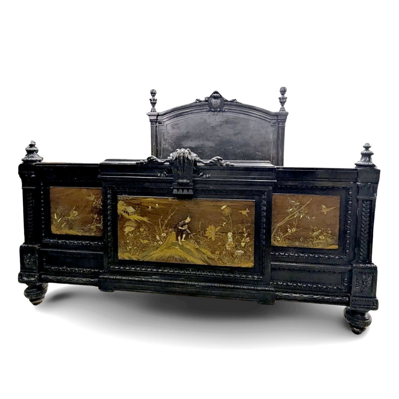 Napoleon III Bed With Lacquer Panel Decoration And Japanese Inlays, Meiji Period photo Furniture