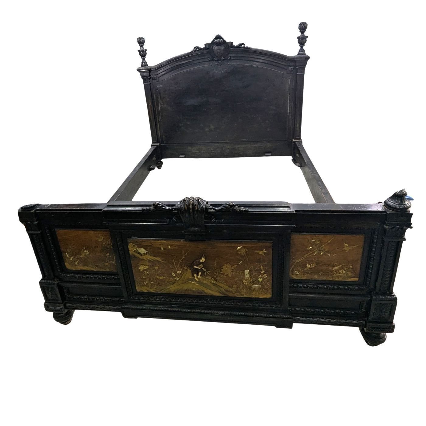 Napoleon III Bed With Lacquer Panel Decoration And Japanese Inlays, Meiji Period photo vinterior