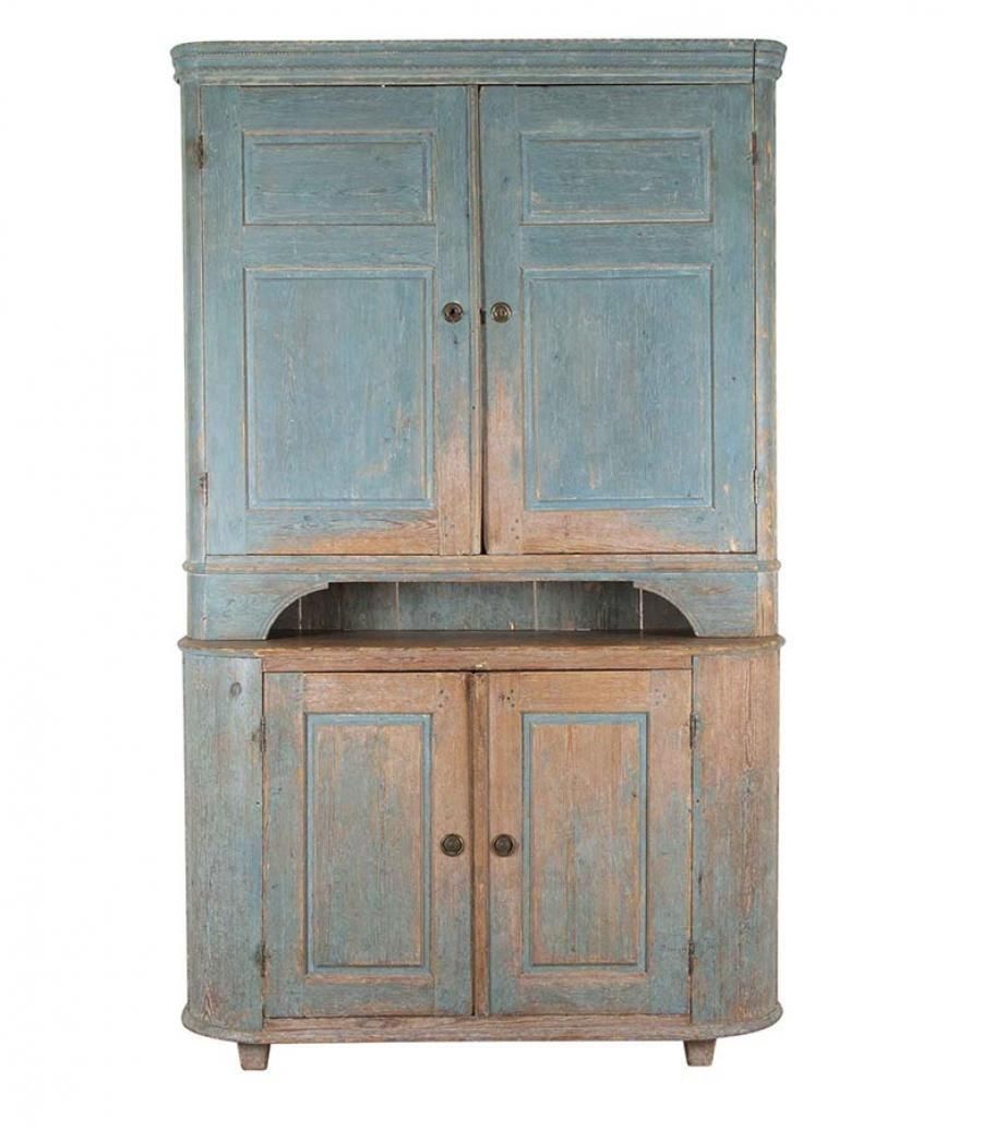 19th Century Two Part Cabinet In Original Paint, From Umea Vasterbotten, Sweden