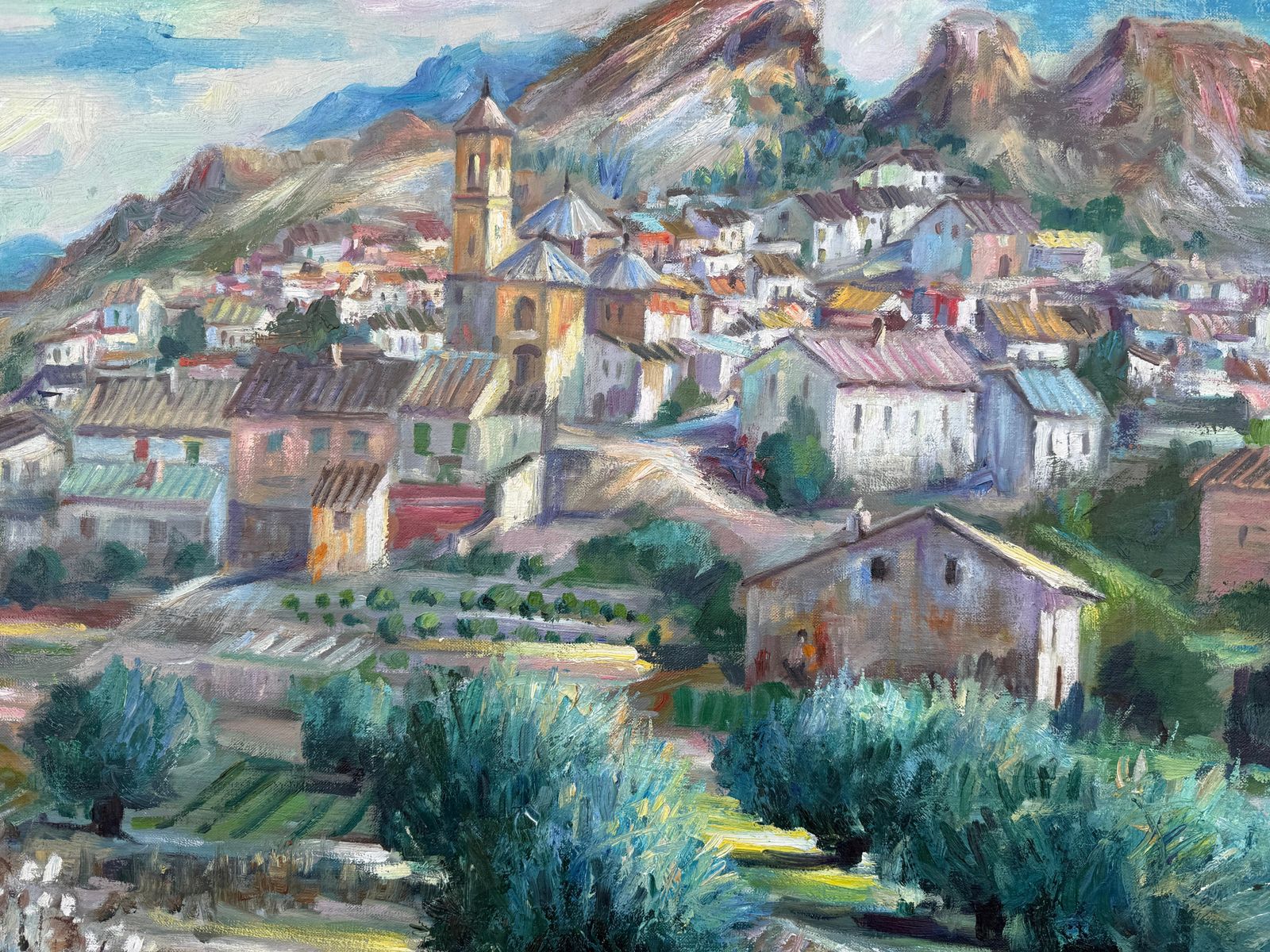 Antonio Reverte – Gezicht Op Dorp Met Olijfgaarden En Bergen, Mediterraan Landschap, Spanje, Ca. 1975 photo buy