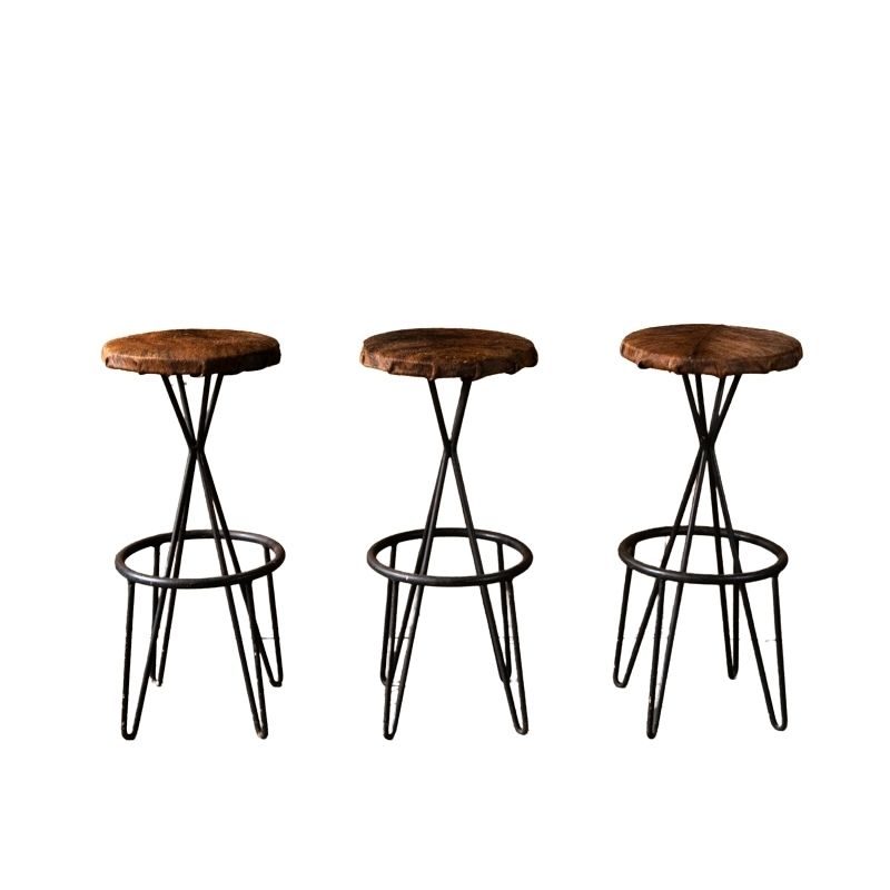 Set Of 3 Bar Stools By Pierre Paulin For Thonet, France 1950s