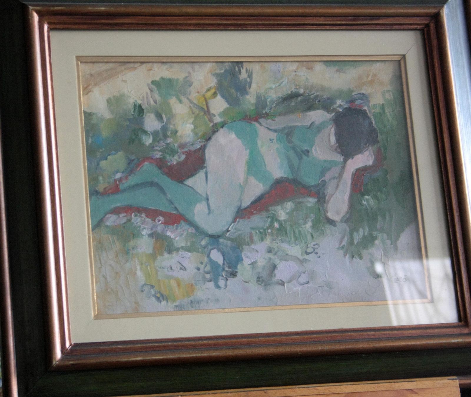 Oil Painting On Canvas, "Reclining Woman", By Savino Labò, Signed photo furniture