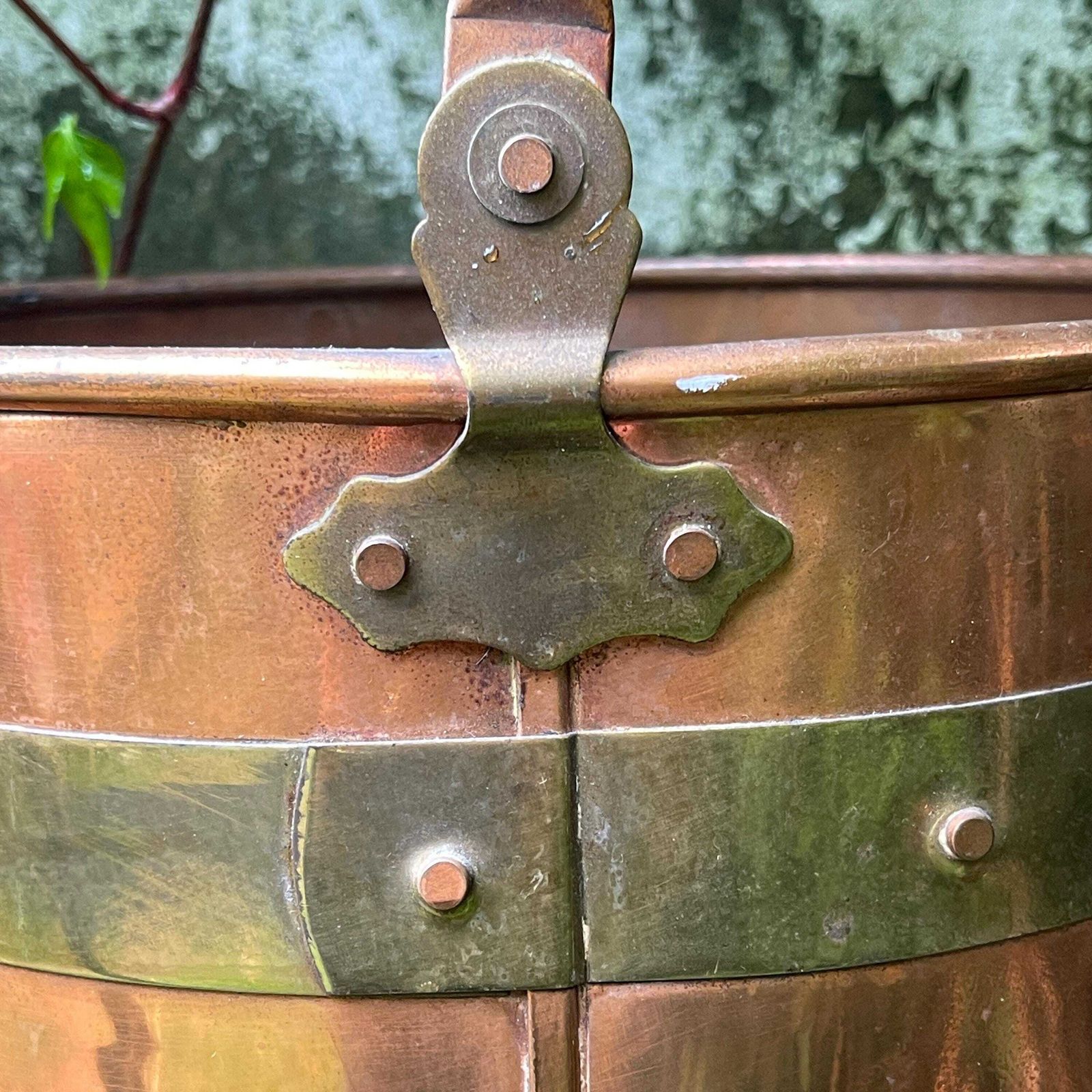 Vintage Copper And Brass Bound Coal Bucket   Fireplace Accessories   Plant Pot   Rustic Home Decor   Shabby Chic photo Home Fixtures