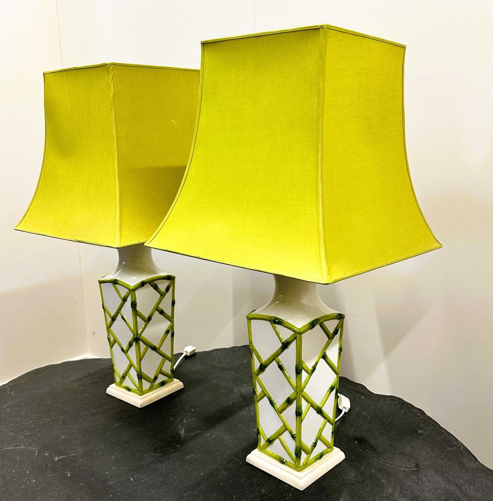 Pair Of Faux Bamboo French Ceramic Table Lamps, French 1970s photo Lighting