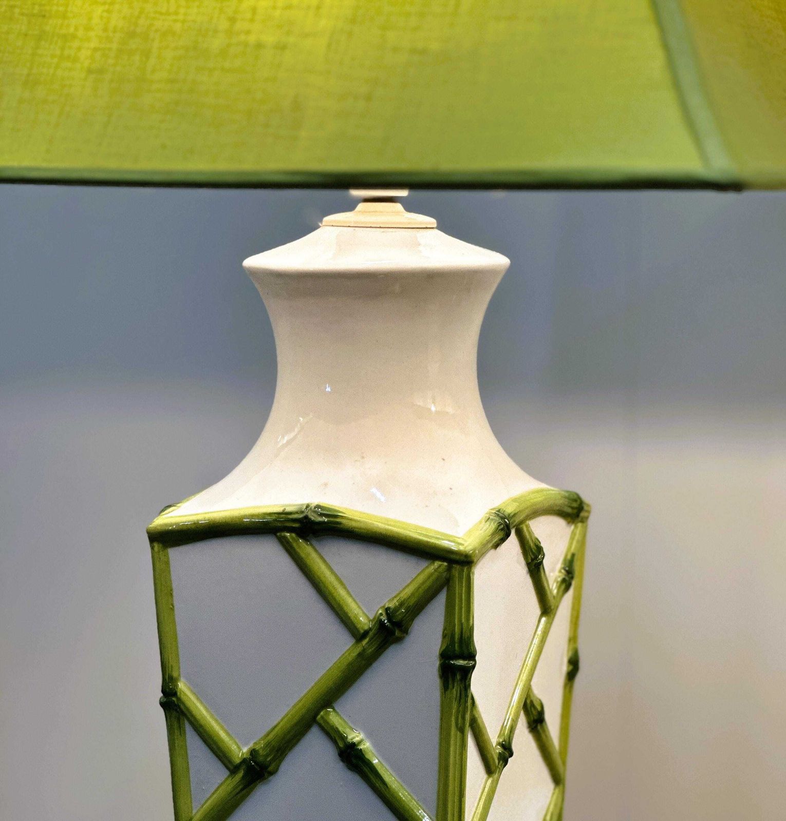 Pair Of Faux Bamboo French Ceramic Table Lamps, French 1970s photo vintage