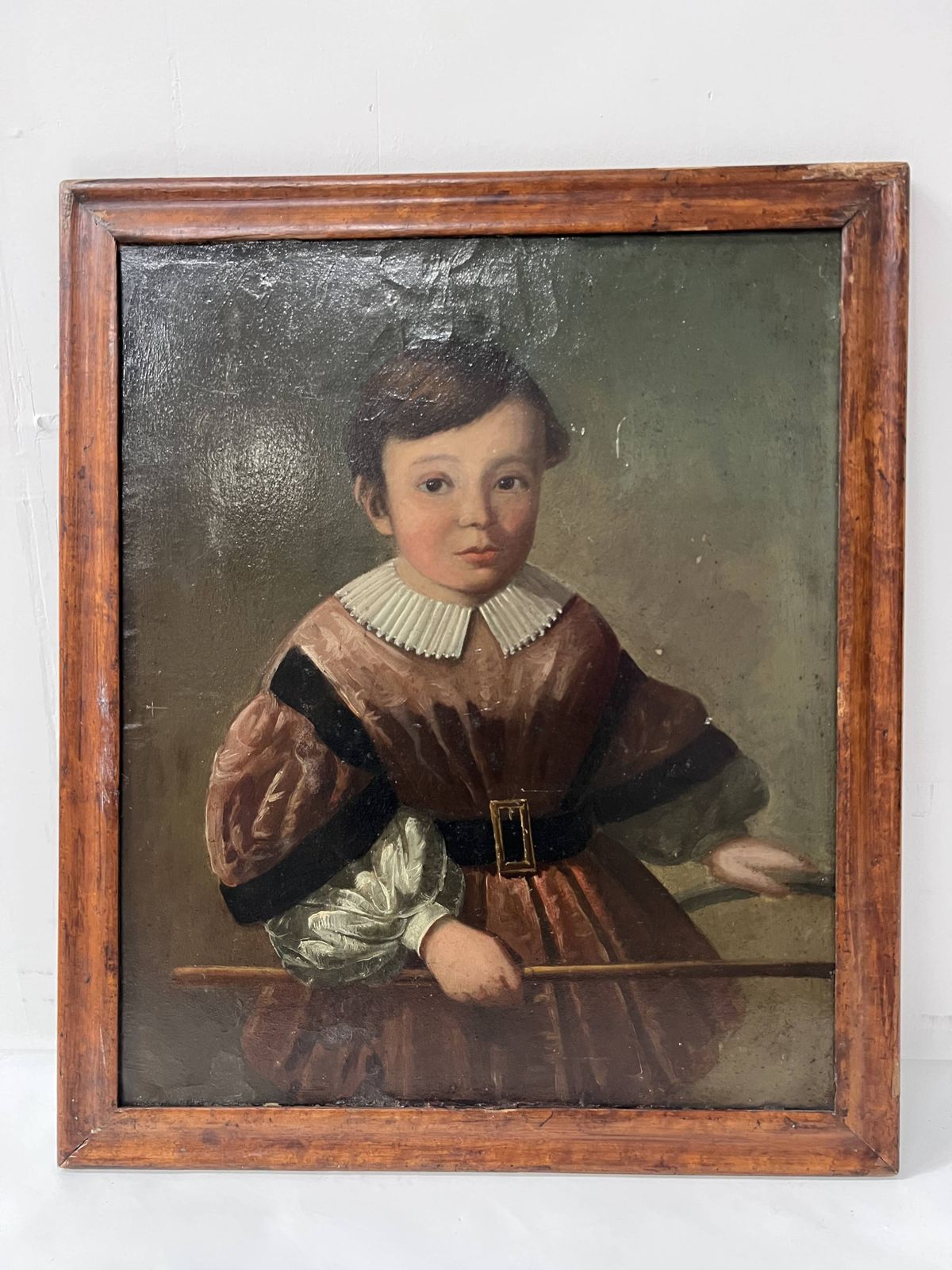 Oil On Canvas Depicting A Young Child, 19th Century photo vintage