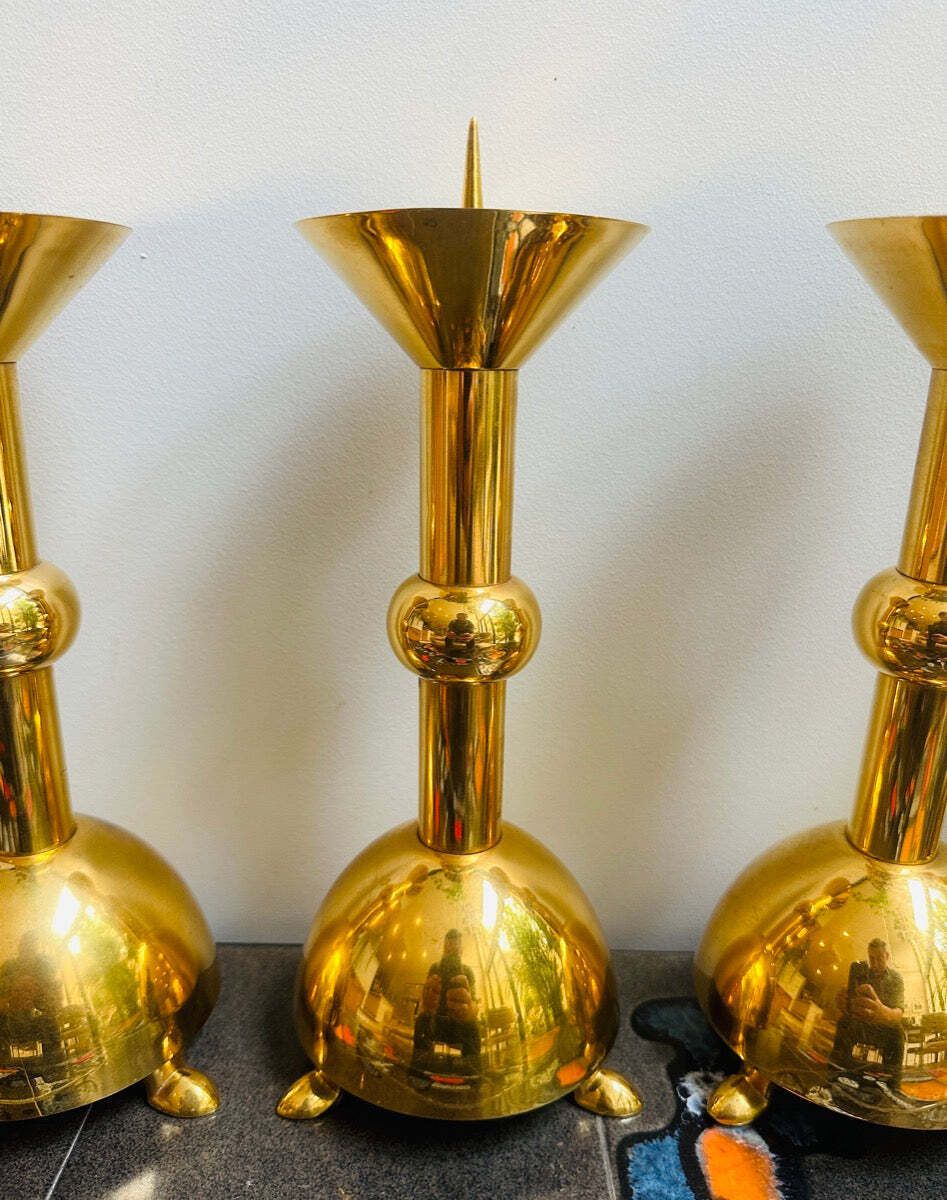 1350.0 Set Of 5 1950s German Brutalist Gold Chromed Metal Church Candleholders photo