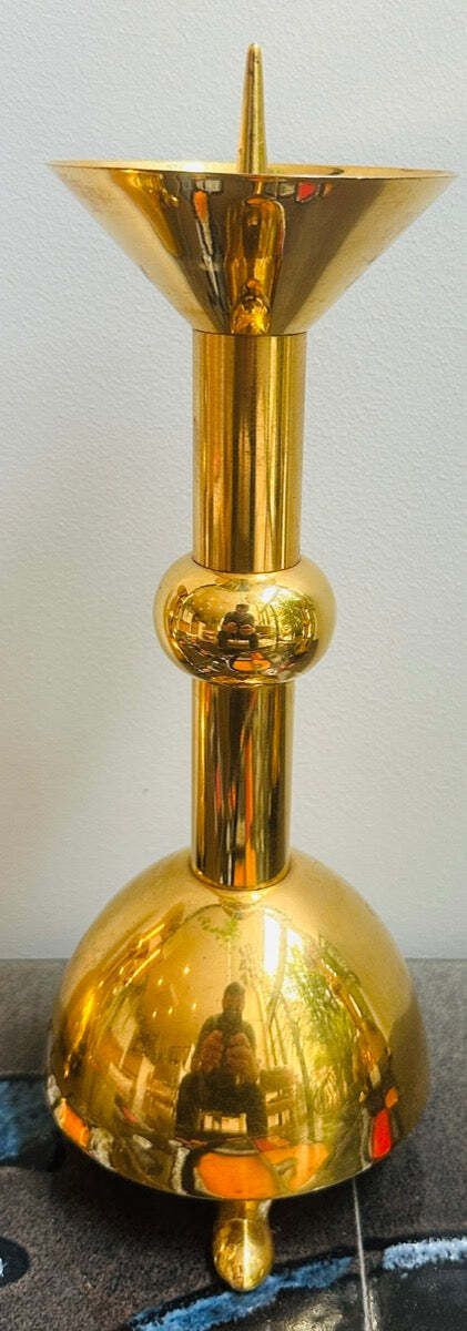 photo vinterior Set Of 5 1950s German Brutalist Gold Chromed Metal Church Candleholders