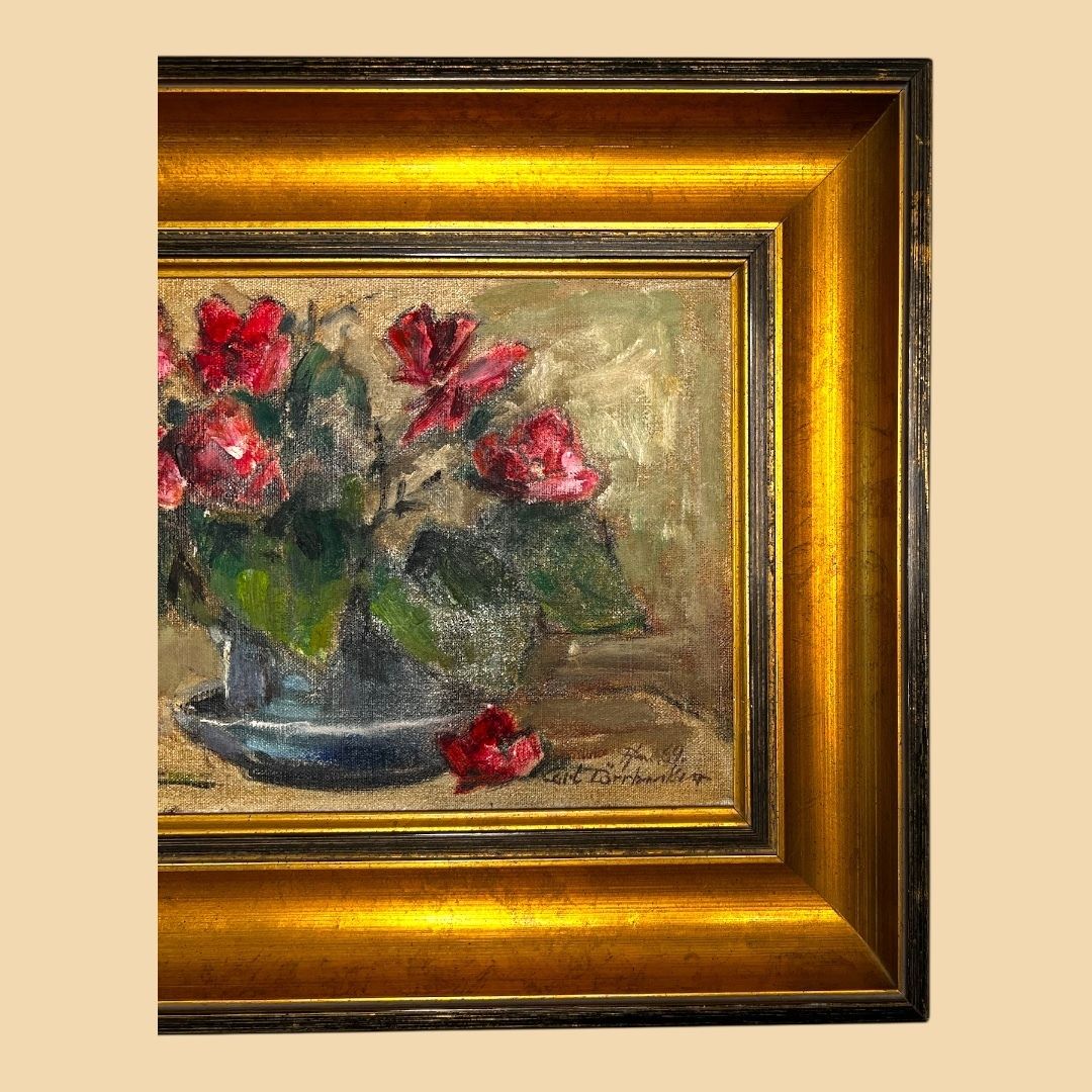 Cup With Flowers, Original Still Life Oil On Canvas Painting photo furniture
