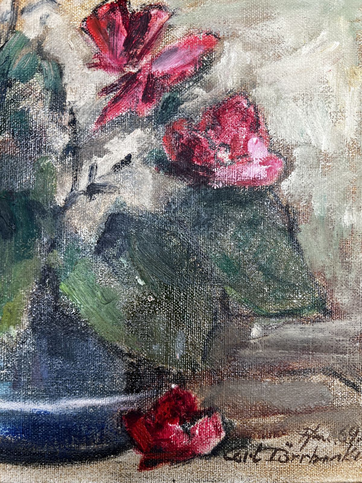Cup With Flowers, Original Still Life Oil On Canvas Painting photo 259.0