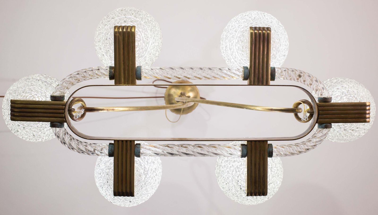 Art Decò Seguso Oval Mid Century Six  Light Murano Glass And Brass Chandelier photo 10292.0
