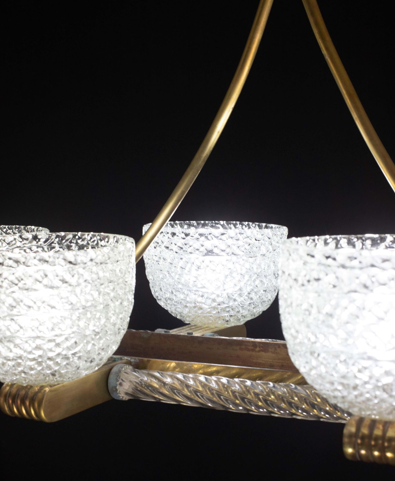 Art Decò Seguso Oval Mid Century Six  Light Murano Glass And Brass Chandelier photo buy