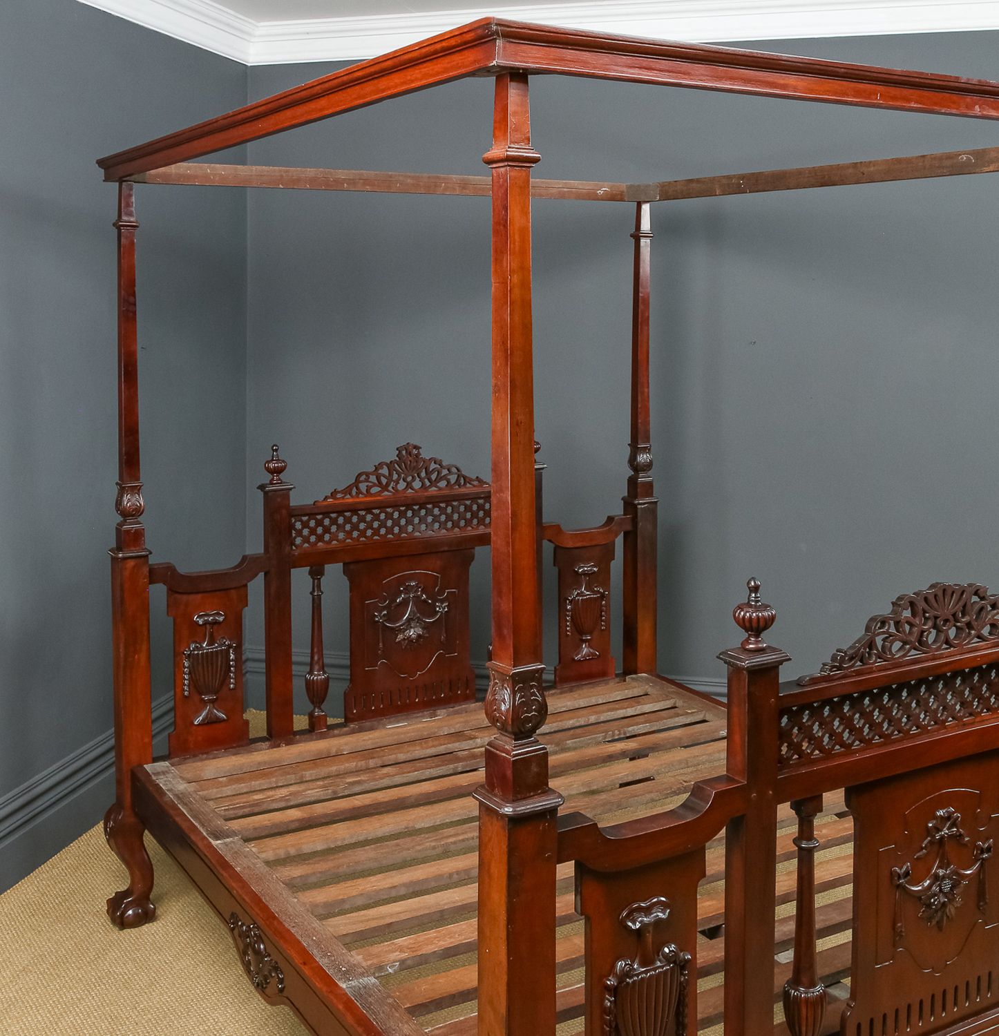 photo buy Victorian Anglo Indian Colonial Raj Bombay 6ft Super King Teak Four Post Bed (Circa 1890)