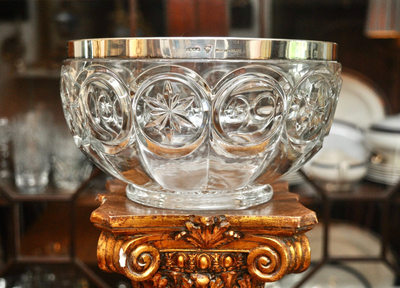 A Large Antique Glass Salad/Fruit Bowl, Silver Plated Rim, John Grinsell C1900 photo furniture