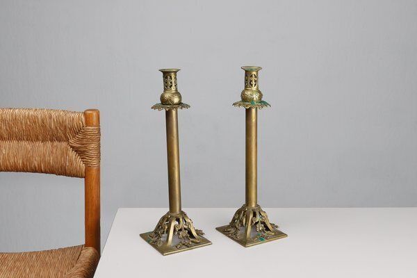 Antique French Copper Candlesticks In Baroque Style, 1900s, Set Of 2 photo Home Decor