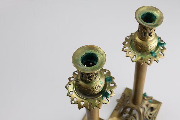 Antique French Copper Candlesticks In Baroque Style, 1900s, Set Of 2 photo vintage