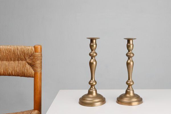 Antique French Copper Candlesticks, 1890s, Set Of 2 photo Home Decor