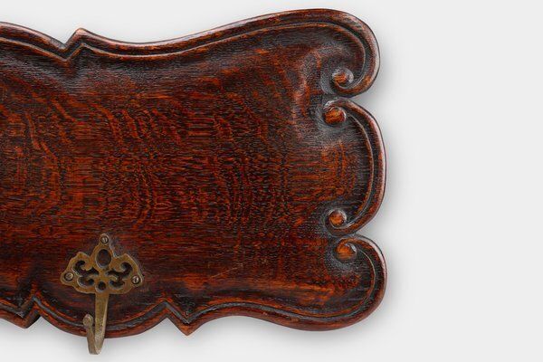 Art Nouveau Style Coat Rack In Oak With Brass Hooks, 1915 photo furniture