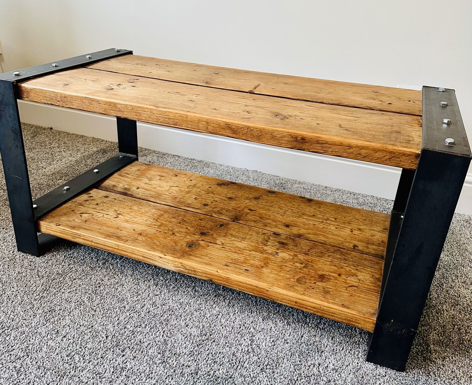 Industrial Chic Style Reclaimed Custom Coffee Table Tv Unit. Steel And Wood Metal Hand Made photo for sale