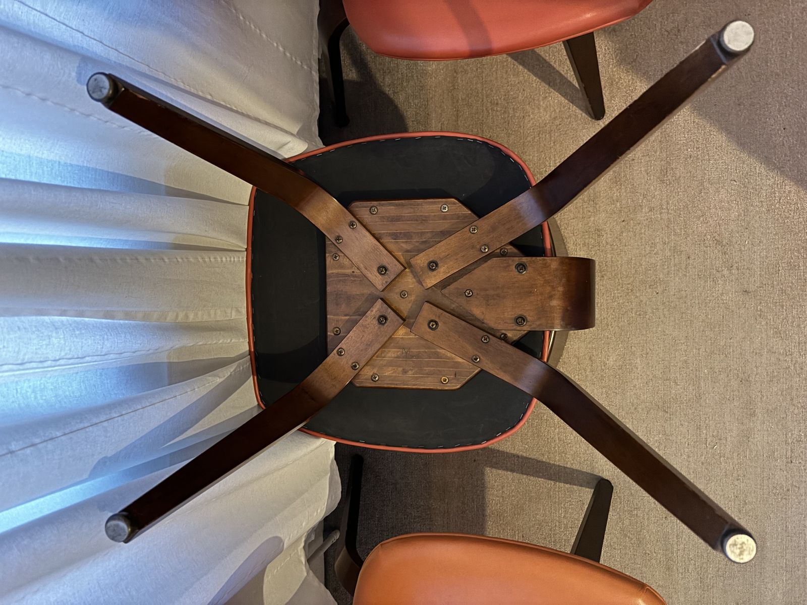 Furniture 2 X Pairs Of Vintage Mid Century Bentwood Ply Chairs, Designed By Bruno Weil For Thonet, USA In The 1950’s In Orange & Red Leather photo