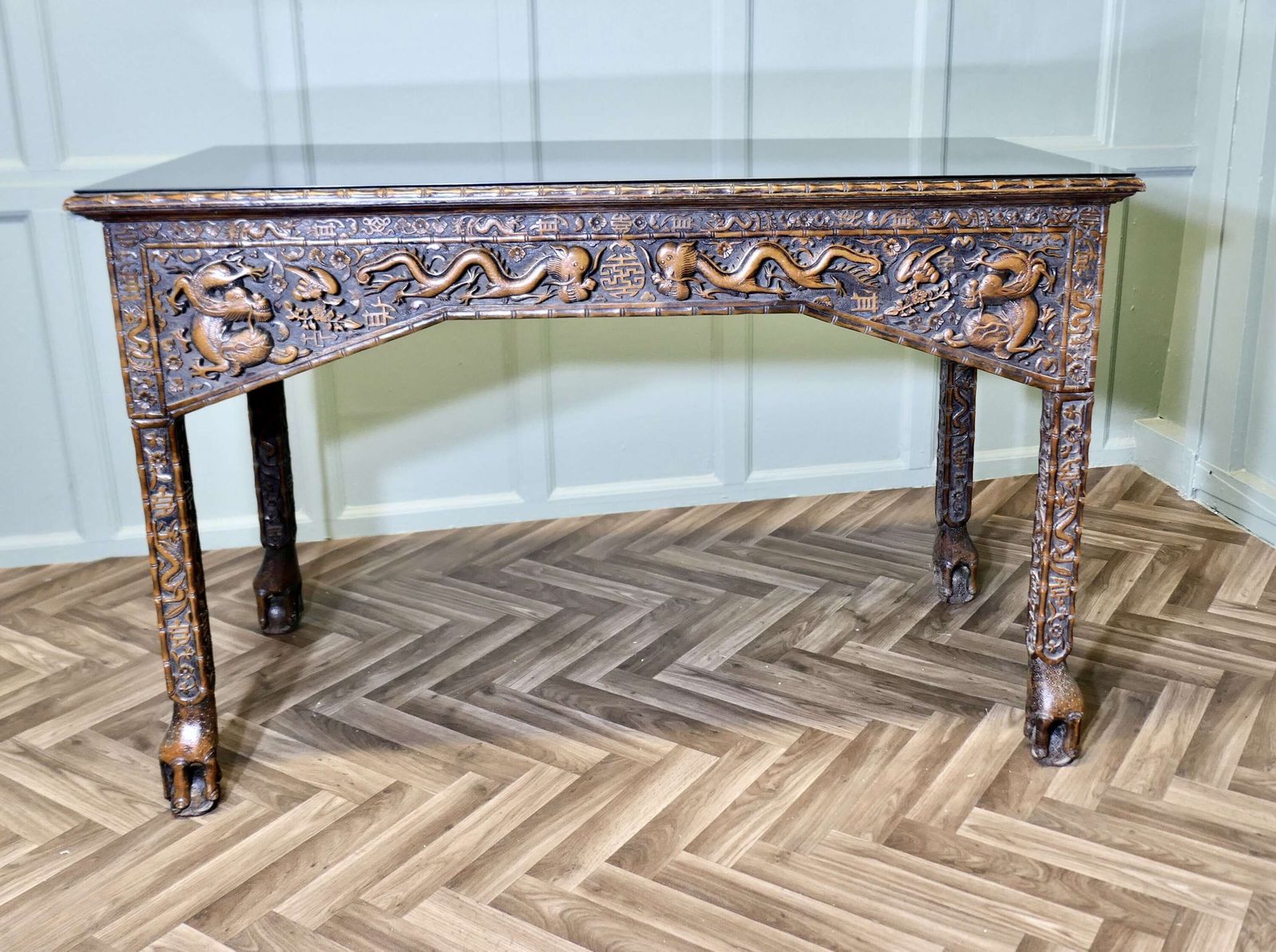 Long Chinoiserie Carved Console Table Or Hall Table