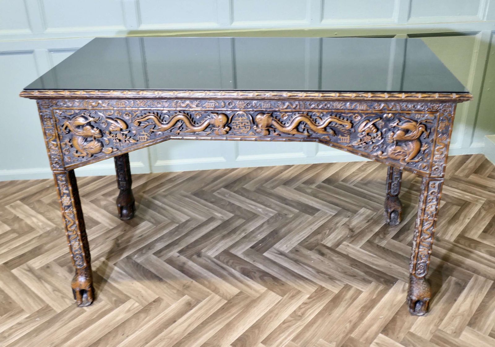Long Chinoiserie Carved Console Table Or Hall Table photo furniture