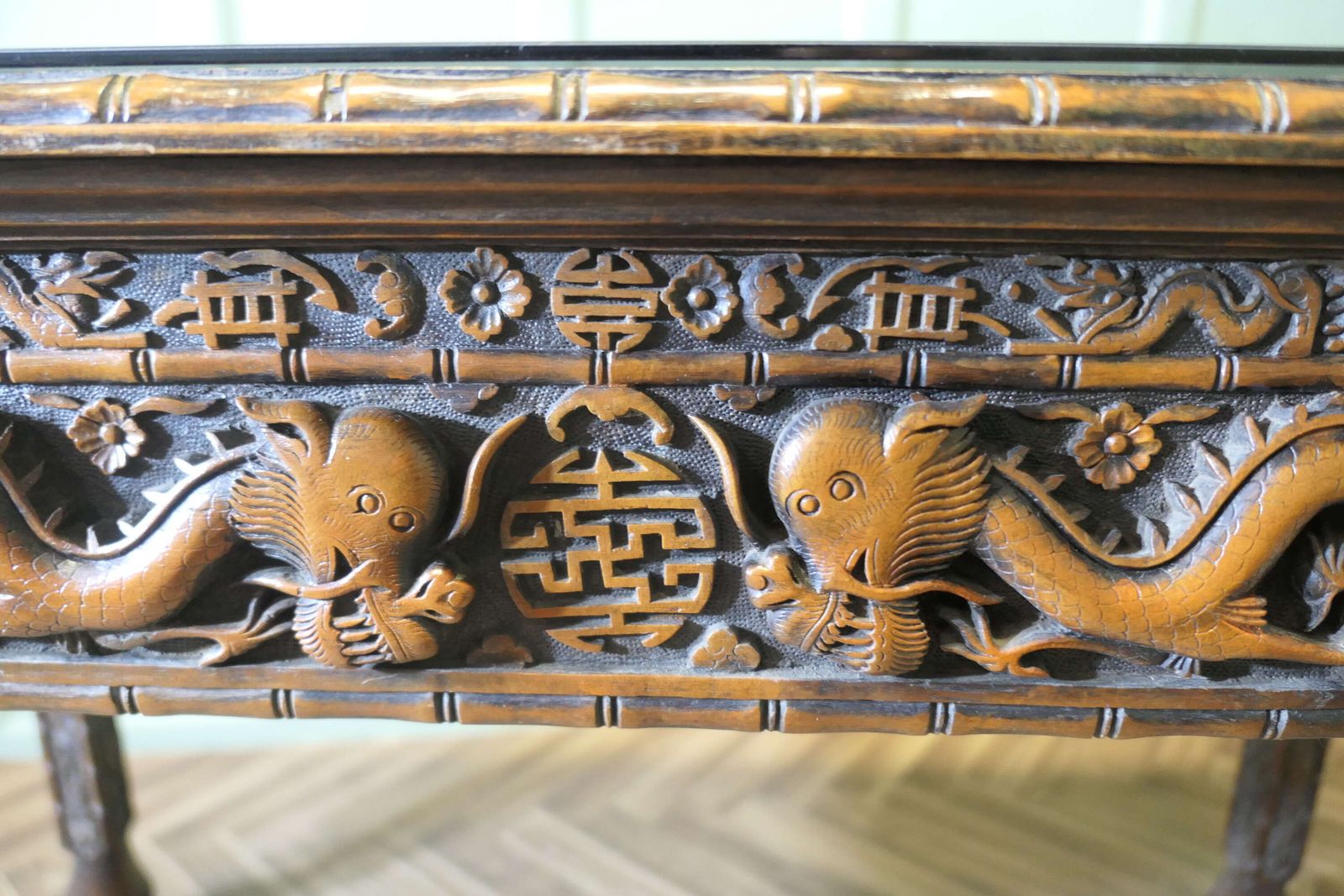 Long Chinoiserie Carved Console Table Or Hall Table photo vintage