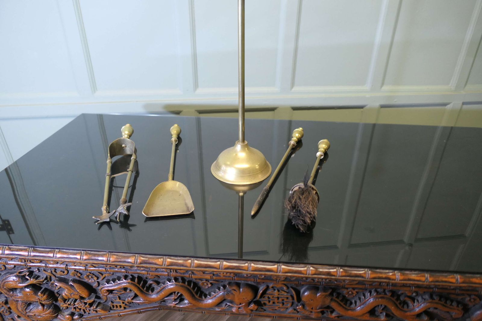 Brass Fireside Companion Set, Fireside Tools On Stand photo furniture