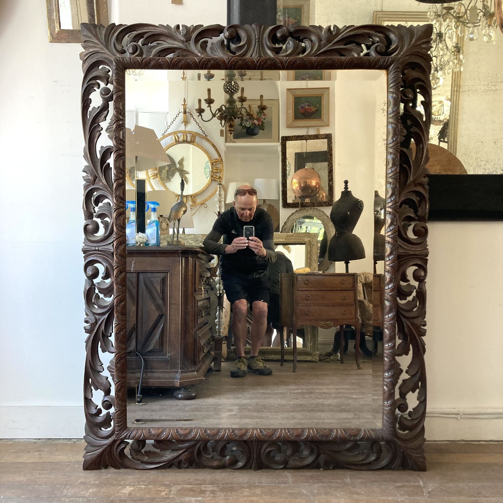 Large Carved Mahogany Mirror, 1800s photo for sale