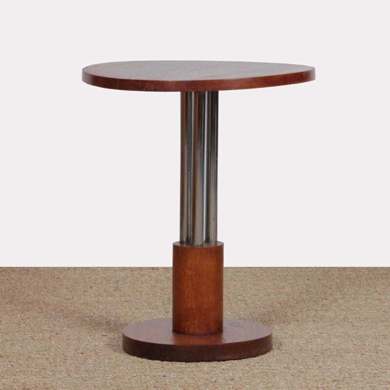 Chromed Metal And Oak Modernist End Table, 1930s