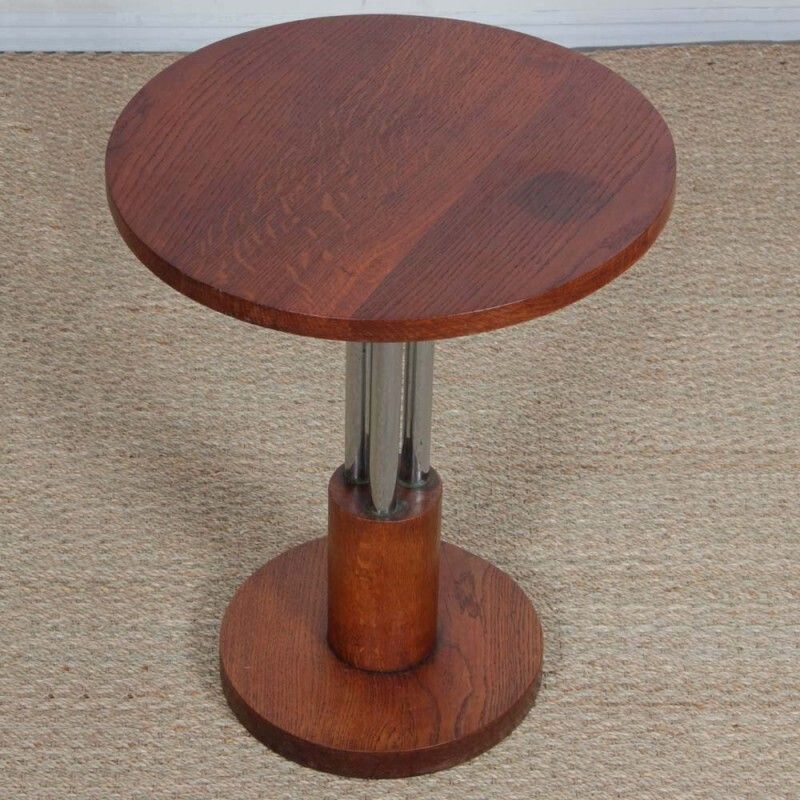 Chromed Metal And Oak Modernist End Table, 1930s photo furniture