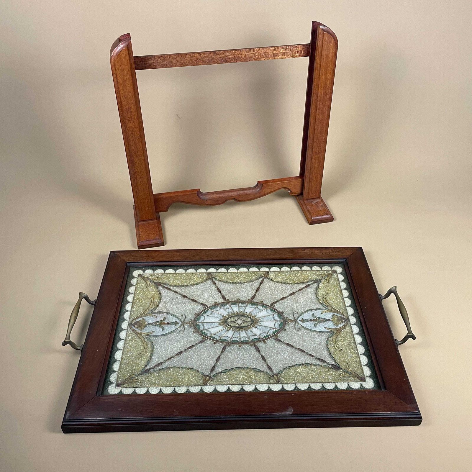 Vintage Fire Screen Fireguard Small Beading Pattern Detailed Beads Wood Sliding Removable Tray Wood Frame Freestanding photo vintage