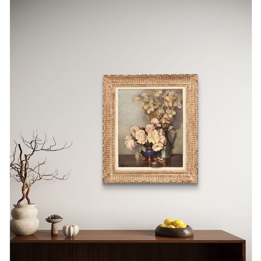 Antique Flower Painting, Maurice Alfred Decamps, Flower Painting, White Roses, 20th Century, Art Deco. (Qf664) photo furniture