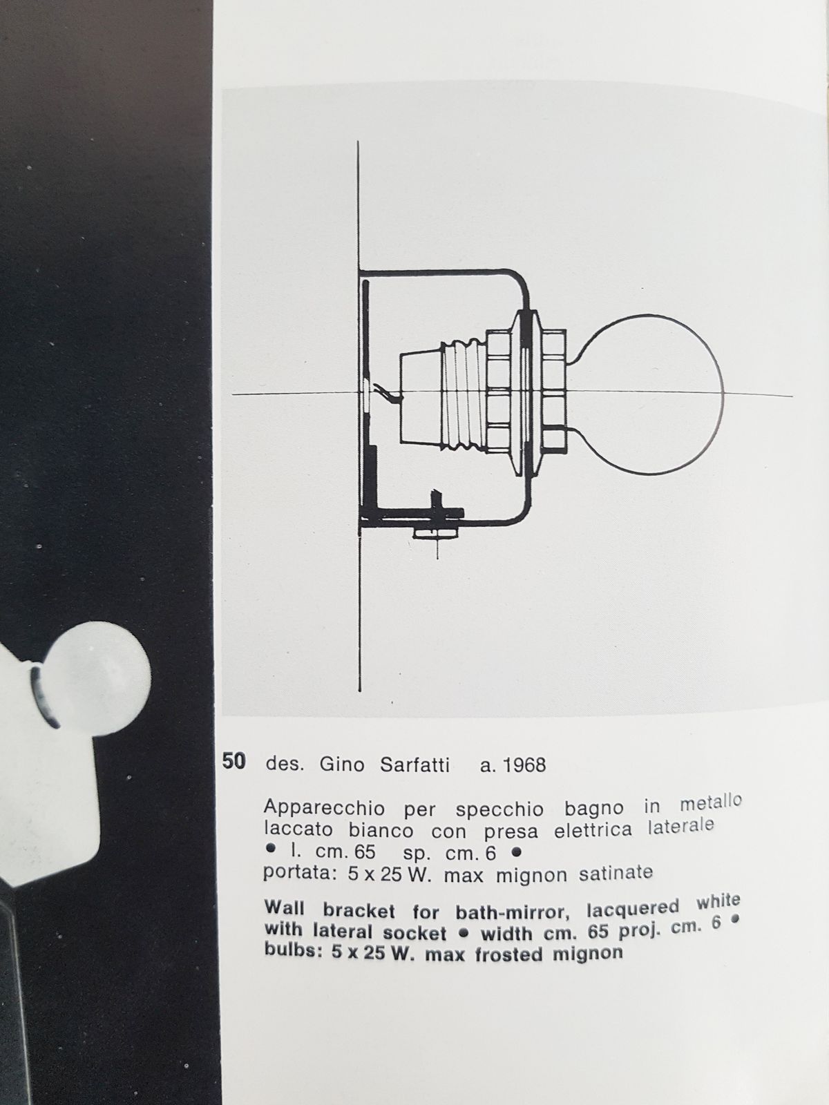 White Metal Model 50 Wall Lamp By Gino Sarfatti For Arteluce, 1968 photo furniture