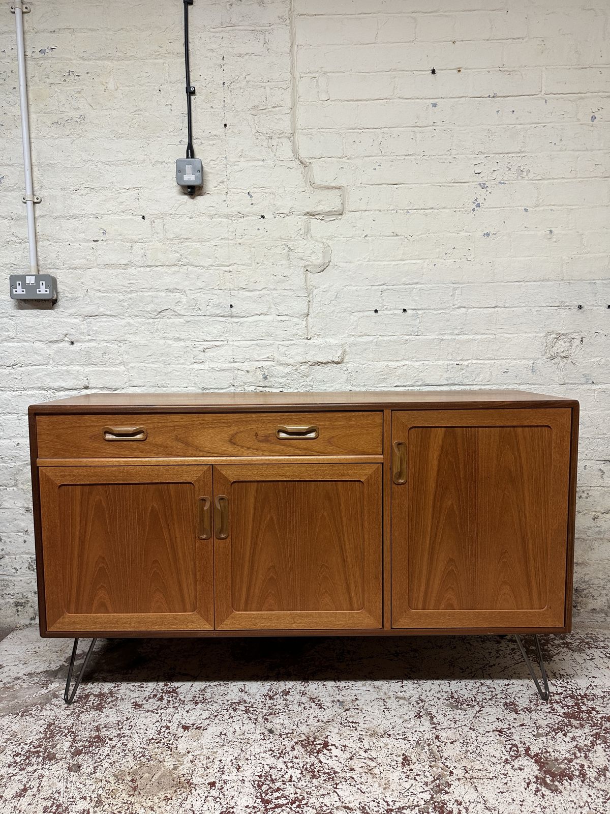 Mid Century G Plan Fresco Compact Teak Sideboard On Quality Hairpin Legs