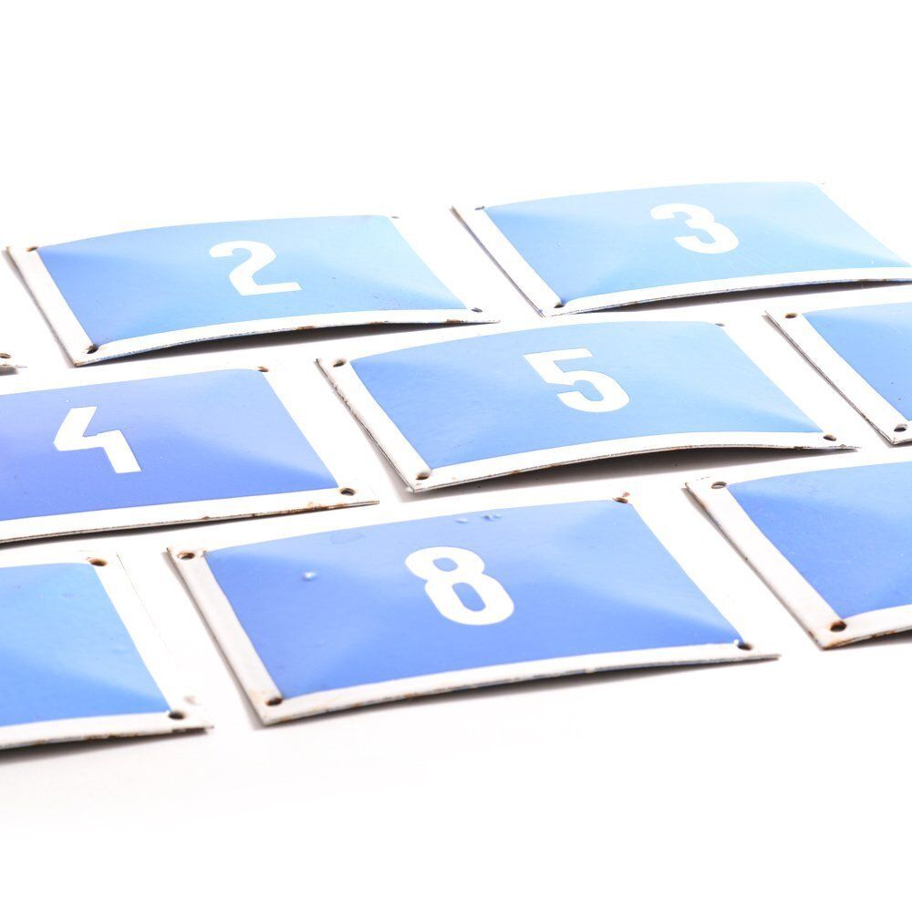 Set Of Vintage Enamel Blue Number Plaques, Czechoslovakia, 1950s photo for sale