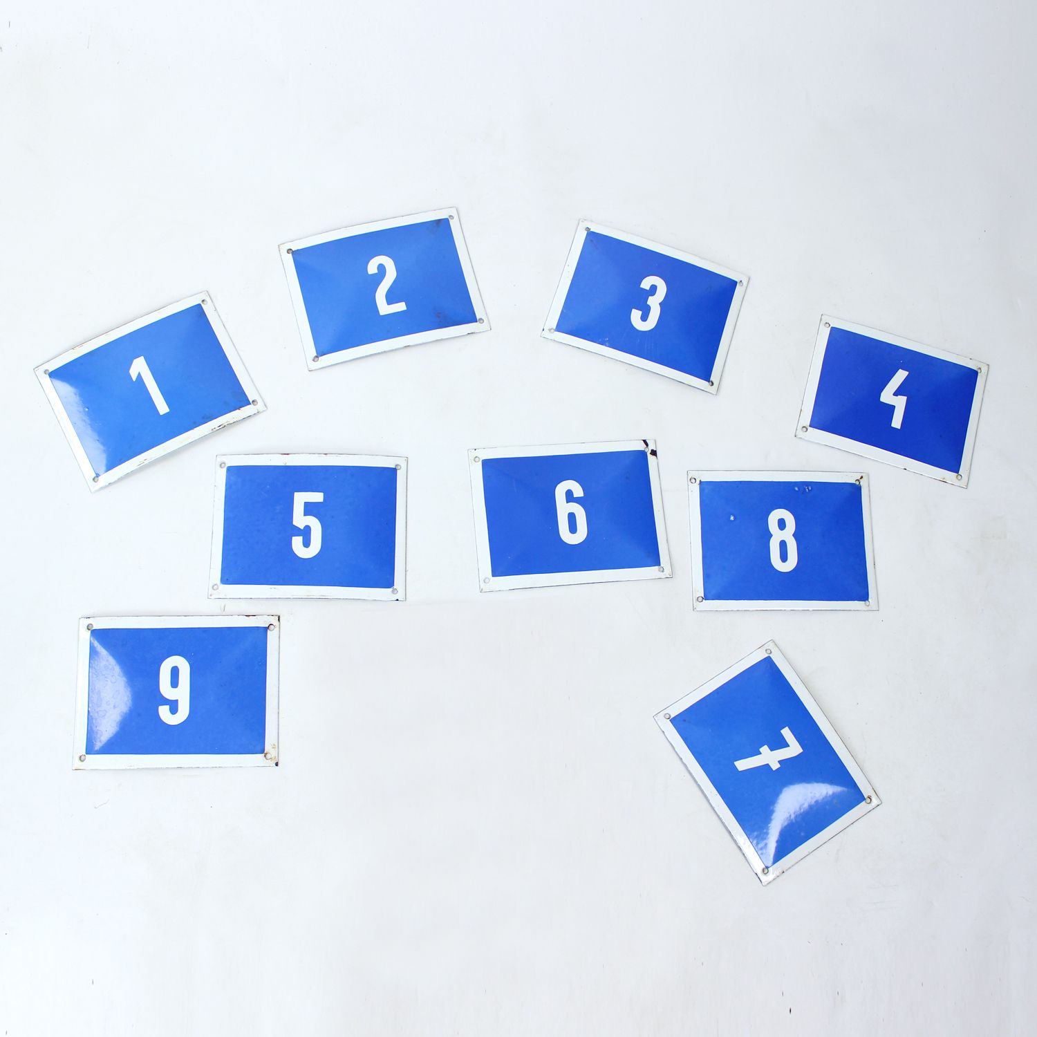 Set Of Vintage Enamel Blue Number Plaques, Czechoslovakia, 1950s photo vinterior