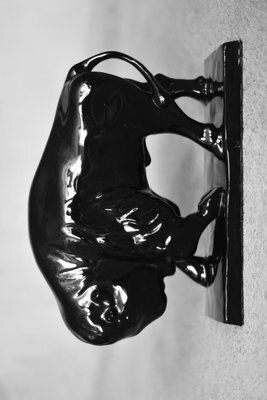 Large Mid Century Scandinavian Modern Black Porcelain Bison Figurine, 1960s photo furniture