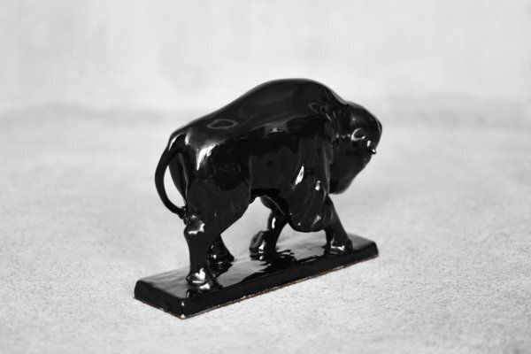 photo furniture Large Mid Century Scandinavian Modern Black Porcelain Bison Figurine, 1960s