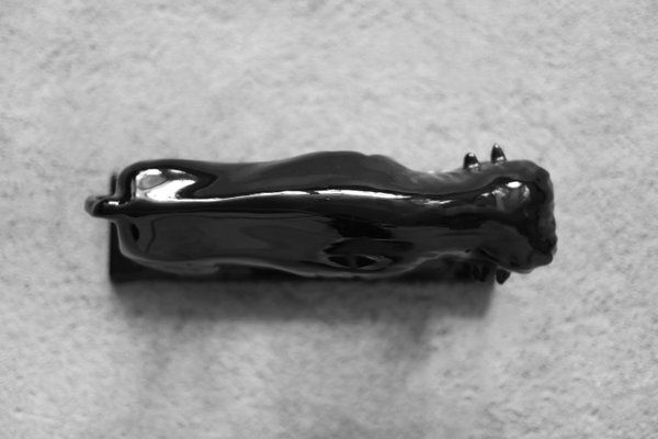 843.0 Large Mid Century Scandinavian Modern Black Porcelain Bison Figurine, 1960s photo