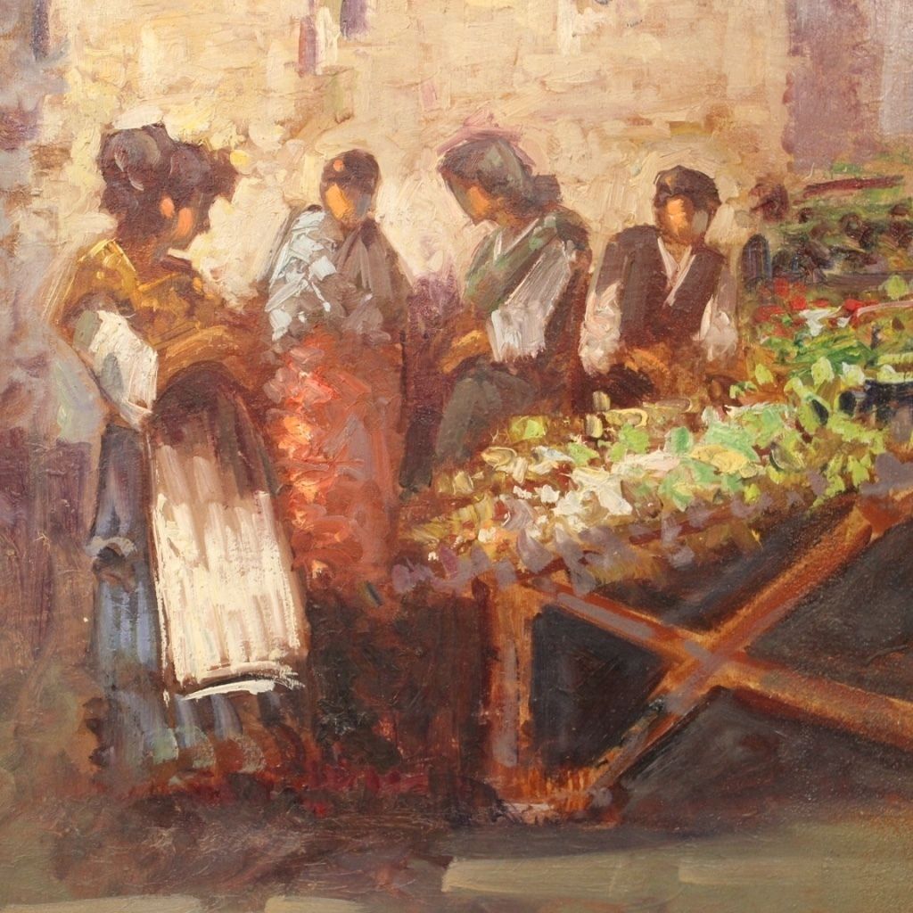 Italian Painting Popular Scene With Characters From 20th Century photo for sale
